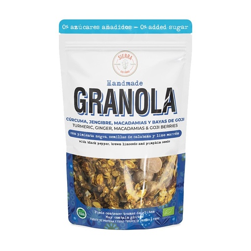 [28777] GRANOLA CON CÚRCUMA, JENGIBRE, MACADAMIAS Y BAYAS DE GOJI 300G SIERRA ECO FOODS