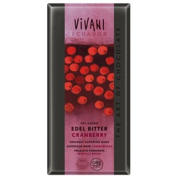 CHOCOLATE NEGRO CON ARÁNDANOS ROJOS 80G VIVANI