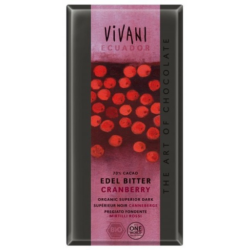 [12117] CHOCOLATE NEGRO CON ARÁNDANOS ROJOS 80G VIVANI
