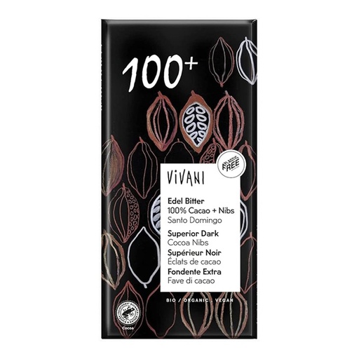 [23403] CHOCOLATE NEGRO 100% CON NIBS DE CACAO 80G VIVANI