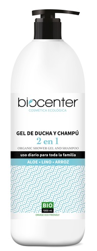 [14245] GEL DUCHA CHAMPÚ FAMILIA ALOE LINO ARROZ 1L BIOCENTER