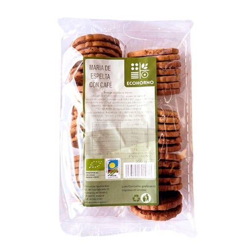 [29570] GALLETAS DE MARIA DE ESPELTA CON CAFE Y SIROPE DE AGAVE 350G ECOHORNO