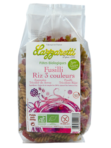 [15598] ESPIRALES ARROZ 3 COLORES SIN GLUTEN 250G LAZZARETTI