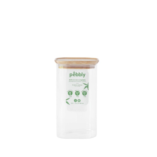 [27869] BOTE CUADRADO VIDRIO/BAMBU 1400ML PEBBLY