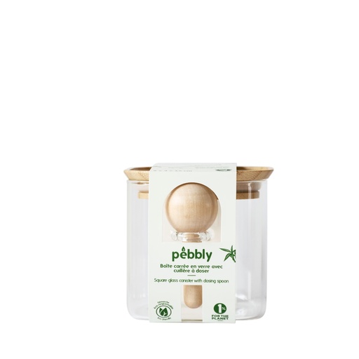 [27870] BOTE CUADRADO VIDRIO/BAMBU CON CUCHARA 800ML PEBBLY