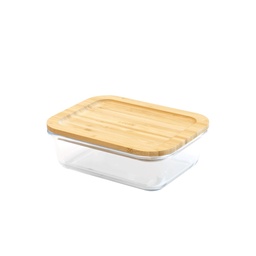 CONTENEDOR RECTANGULAR VIDRIO Y BAMBÚ 650ML PEBBLY