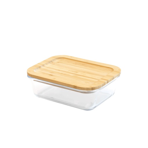 [27725] CONTENEDOR RECTANGULAR VIDRIO Y BAMBU 650ML PEBBLY