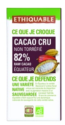 TABLETA CACAO CRUDO 82% ECUADOR BIO 80G ETHIQUABLE