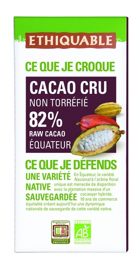 [27951] TABLETA CACAO CRUDO 82% ECUADOR BIO 80G ETHIQUABLE
