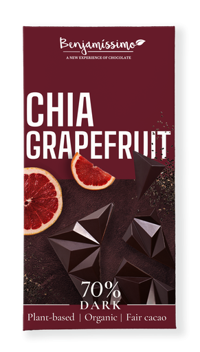[29797] CHOCOLATE NEGRO 70% POMELO Y CHIA VEGANO 60G BENJAMISSIMO