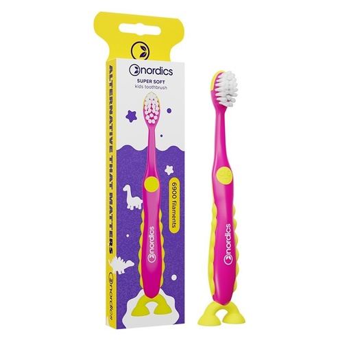 [28277] CEPILLO DENTAL NIÑOS DINOSAURIO ROSA NORDICS