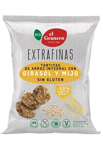 [27866] EXTRAFINAS TORTITAS DE ARROZ INTEGRAL GIRASOL Y MIJO 60G EL GRANERO