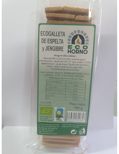 [30373] GALLETAS DE ESPELTA CON JENGIBRE 190G ECOHORNO