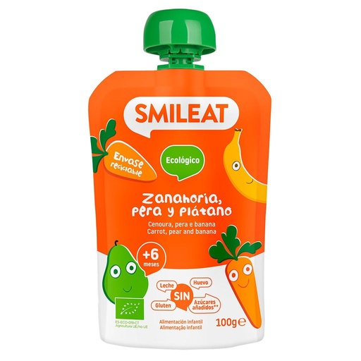 [30613] POUCH ZANAHORIA PERA Y PLATANO 100G SMILEAT