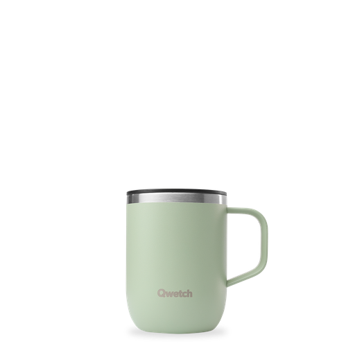 [31714] TAZA ISOTERMICA DE ACERO INOXIDABLE CON ASA Y TAPA VERDE - QWETCH