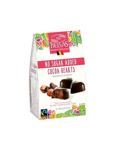 [23031] BOMBONES CORAZONES CACAO BIO SIN AZÚCAR 100G BELVAS