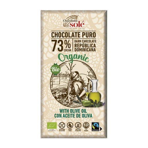 [8016] CHOCOLATE NEGRO 73% ACEITE OLIVA 100G SOLE