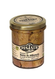 FILETES DE MELVA EN ACEITE DE OLIVA Y TARRO DE CRISTAL 195G PESASUR