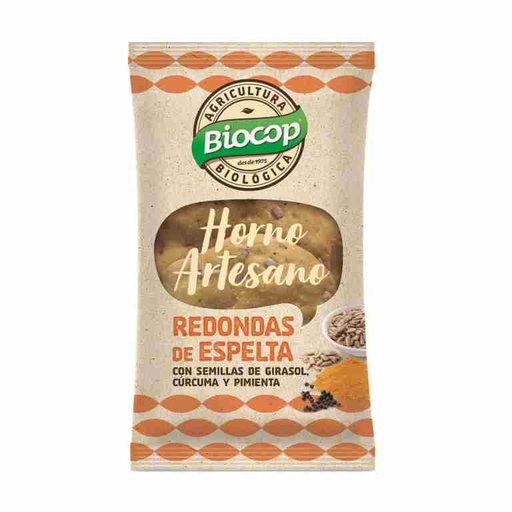 [21278] REDONDAS TRIGO ESPELTA CÚRCUMA PIMIENTA 50G BIOCOP