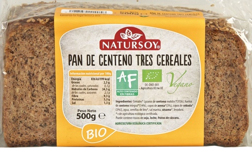 [11144] PAN CENTENO TRES CEREALES 500G NATURSOY