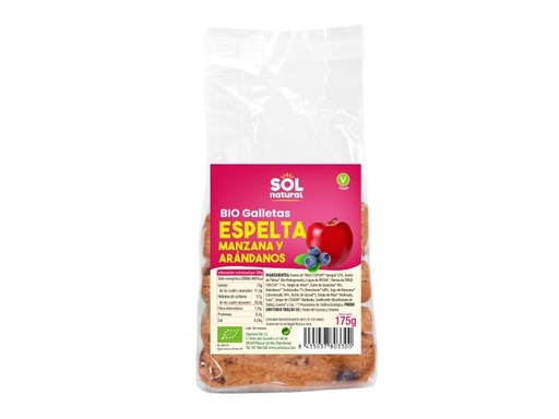 [17812] GALLETAS ESPELTA MANZANA ARANDANOS BIO 175G SOL NATURAL